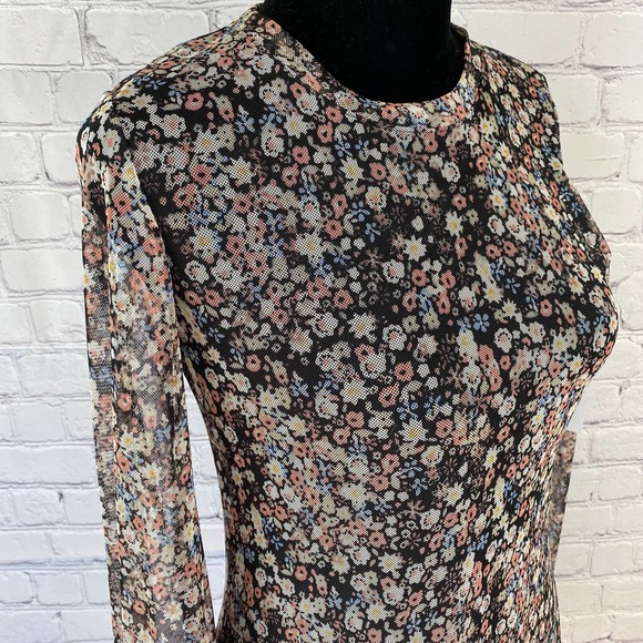 017 LA LA LAND CREATIVE Floral Print Black Long Sleeve Sheer Mini Dress Size XS - Picture 6 of 7